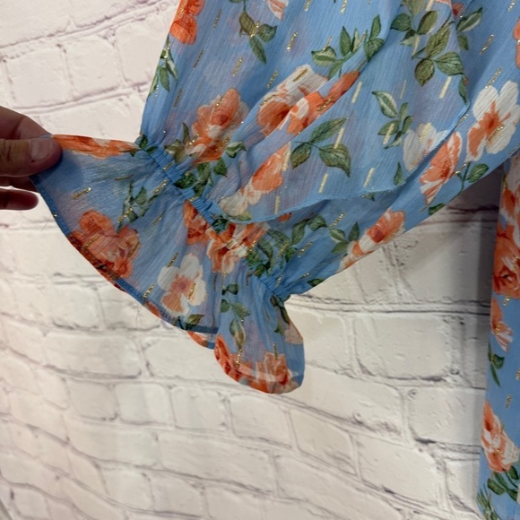 Multicolored Ruffled Puff Sleeve 3/4 Blouse Flowy lightweight pastel plus 22/24 - Picture 5 of 8